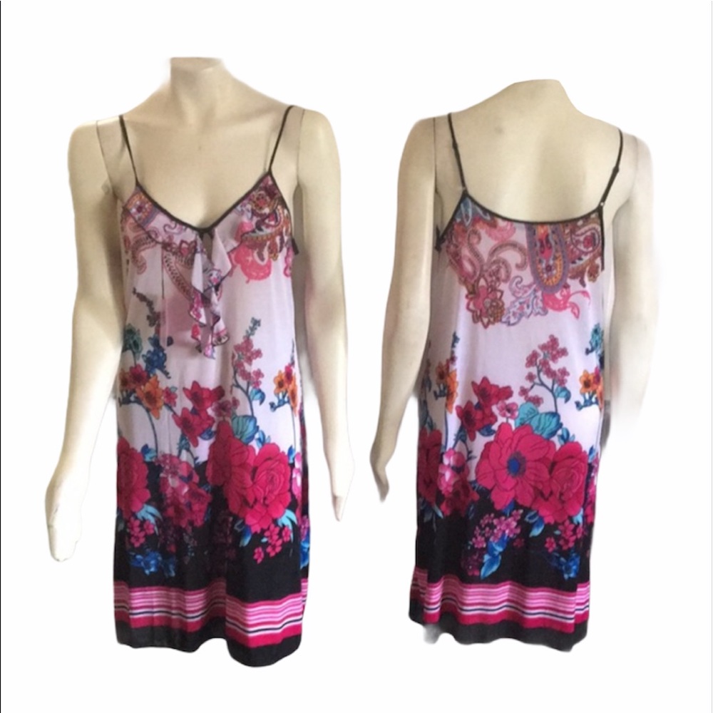 Floral Midi Dress with Pink and Black Accents